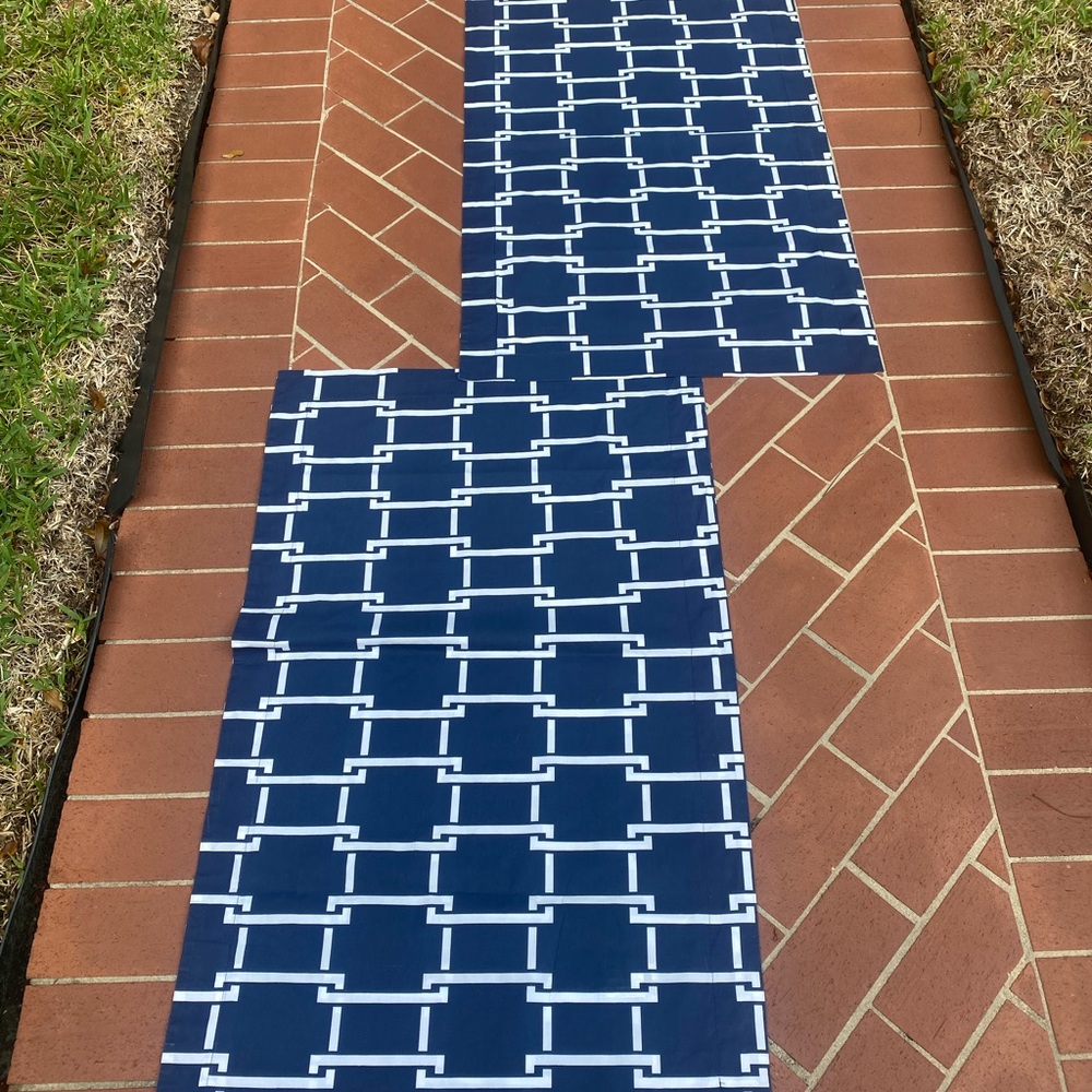PAIR Pottery Barn KING Pillow SHAMS 36”x20” Navy & White Geometric